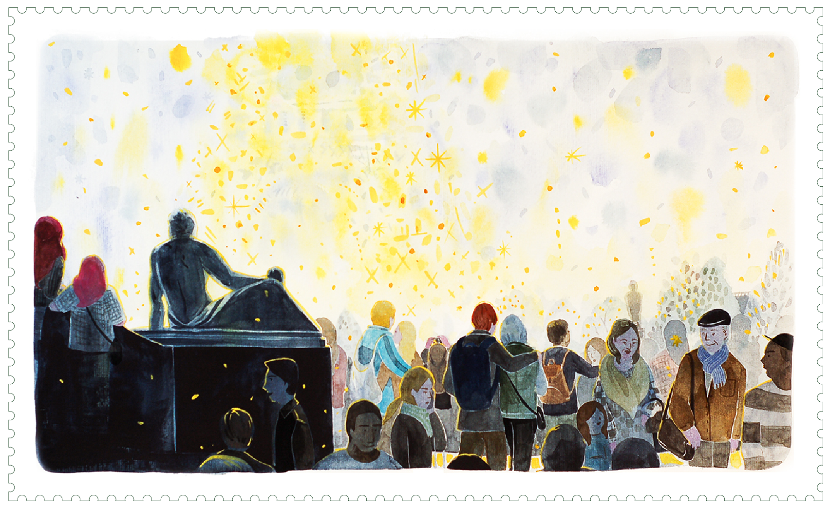 에펠탑의 빛, 그리고 사람들, 종이 위에 수채(2016)