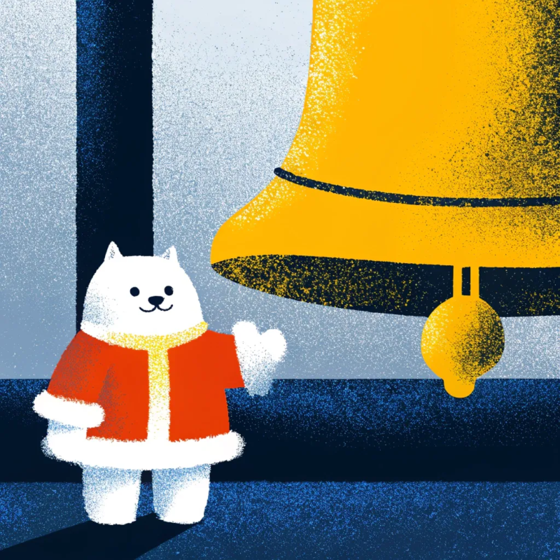 Christmas bell and white Santa kitten