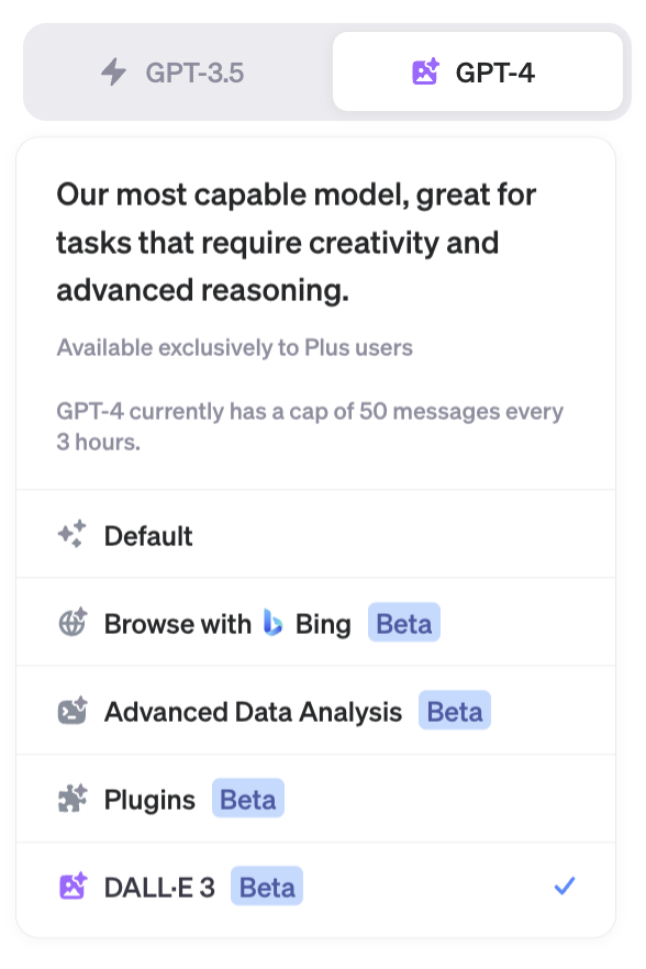 GPT-4 부가 기능 메뉴
