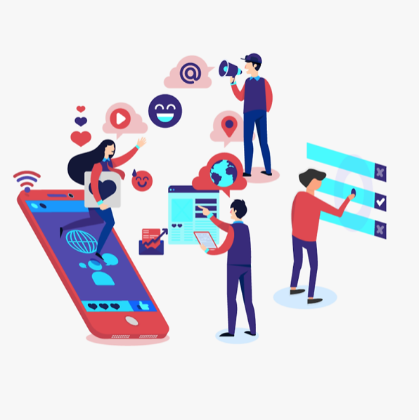 [출처: brunchstory] 온라인을 활용하고 있는 사람들 일러스트.