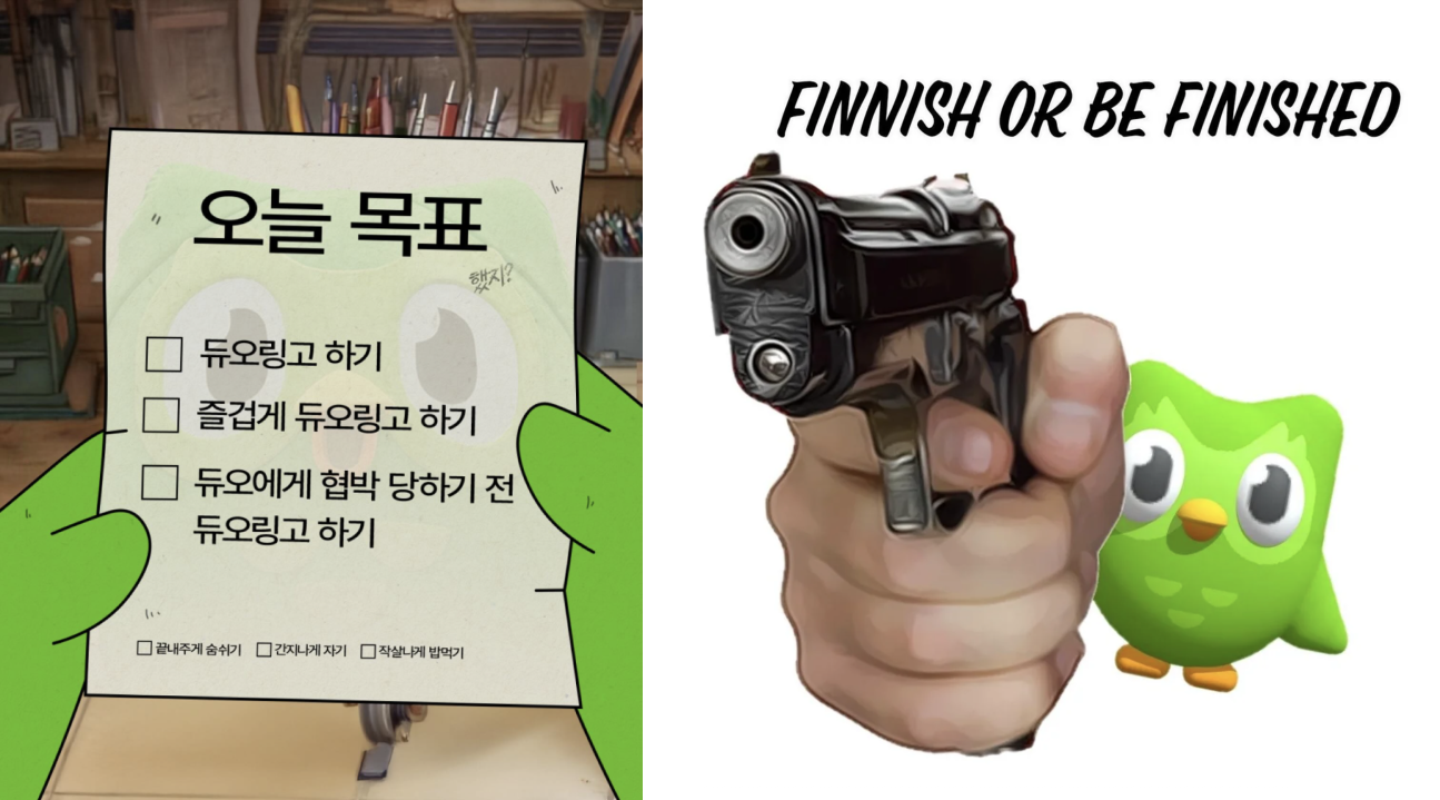 왼 : @duolingokorea / 오 : reddit