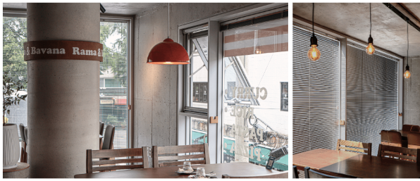 각 테이블별 별도의 팬던트 조명 설