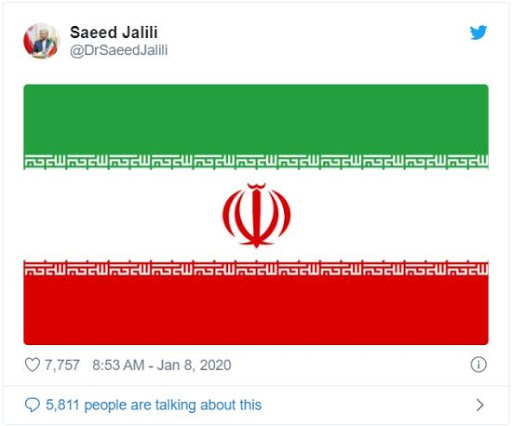 이란 핵협상 대표 사이드 잘릴리는 ‘순교자 솔레이마니 작전’이라 불리는 이란의 주이라크 미군 기지 공격 직후, 트위터에 이란 국기를 올리기도 했다.