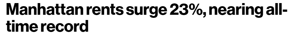 Manhattan rents surge 23%, nearing all-time record (nypost.com)