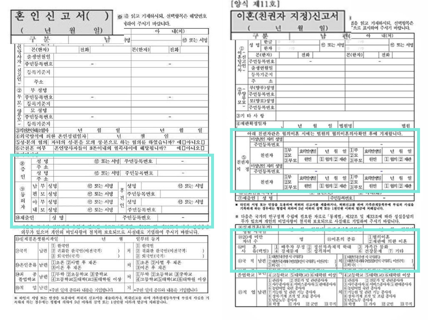 (좌) 혼인신고서 (우) 이혼신고서 | © 정부24