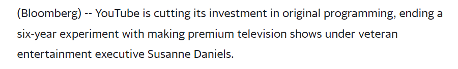 YouTube Scales Back Original Series to Invest in Other Areas (yahoo.com)