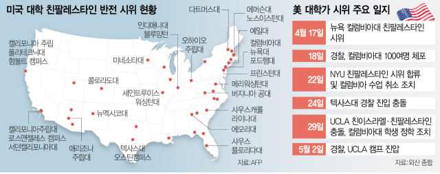 최근 미국대학 반전시위 현황지도/서울경제