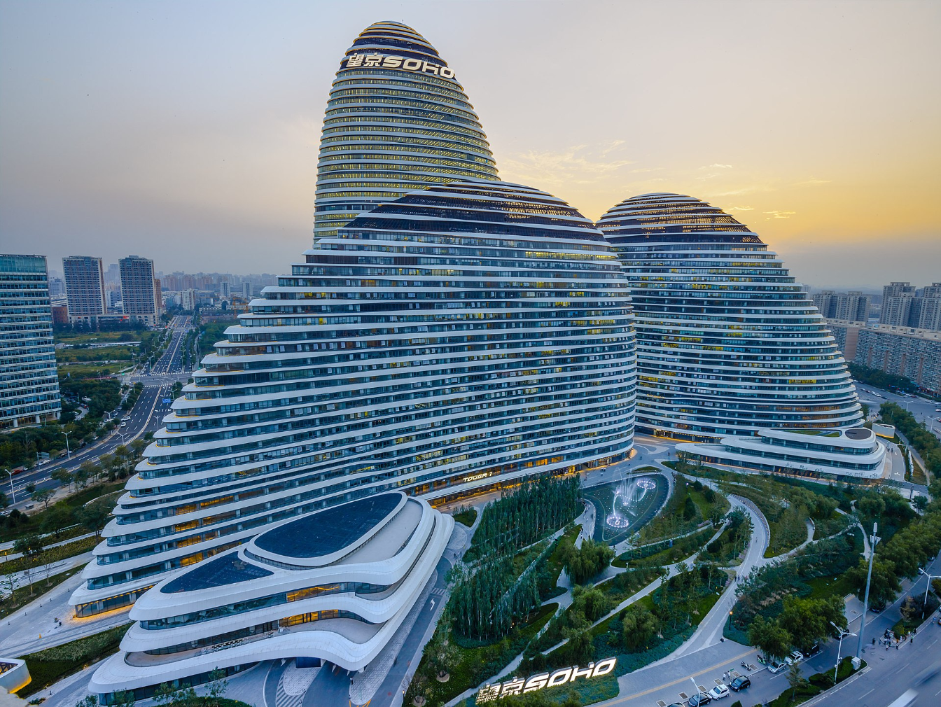 The Wangjing SOHO office complex in Beijing, 2014