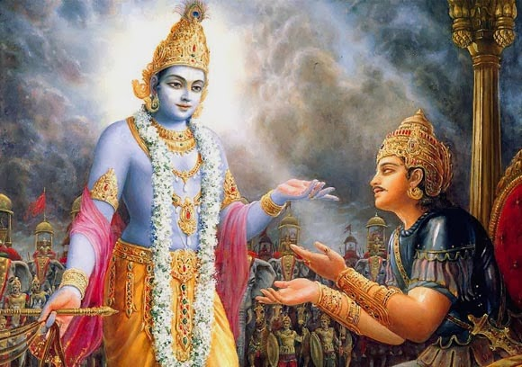 아르주나에게 싸우는 것이 그의 의무라고 말하는 크리슈나 ⓒ Bhagwad Gita Blog