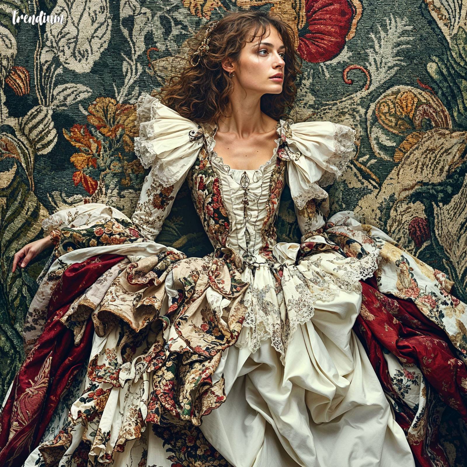 A fashion magazine's official website has an advertisement about the latest fashion trends that reinterpret the Victorian era. Dresses inspired by William Morris' work