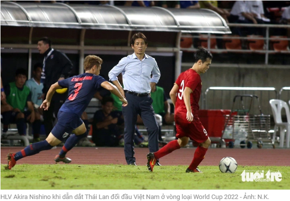 2022년 월드컵 예선에서 태국을 베트남과 경기하게 이끈 니시노 아키라 감독