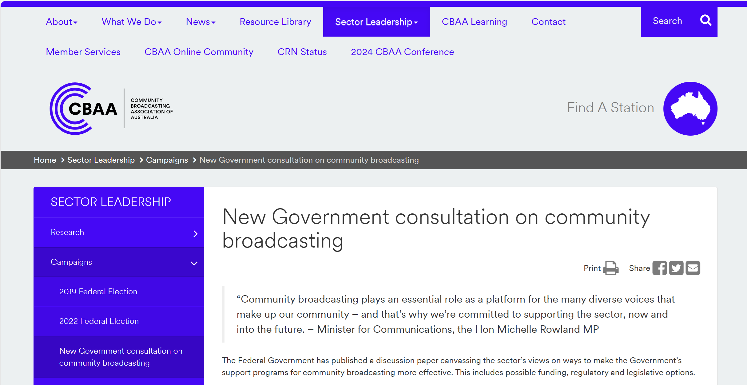 ▲ CBAA 홈페이지 New Government consultation on community broadcasting | Community Broadcasting Association of Australia (cbaa.org.au)