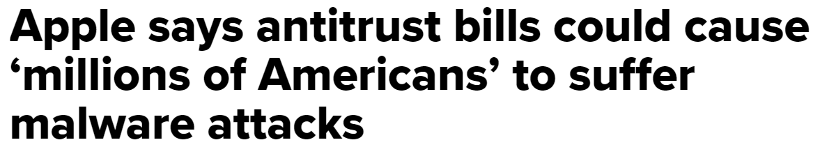 Apple says antitrust bills increase risk of iPhone security breaches (cnbc.com)