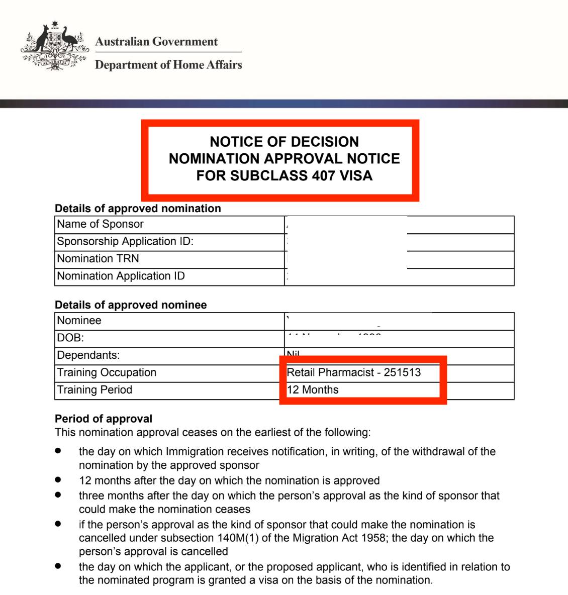 @ Yes 이민 법무 회원 비자 승인 레터