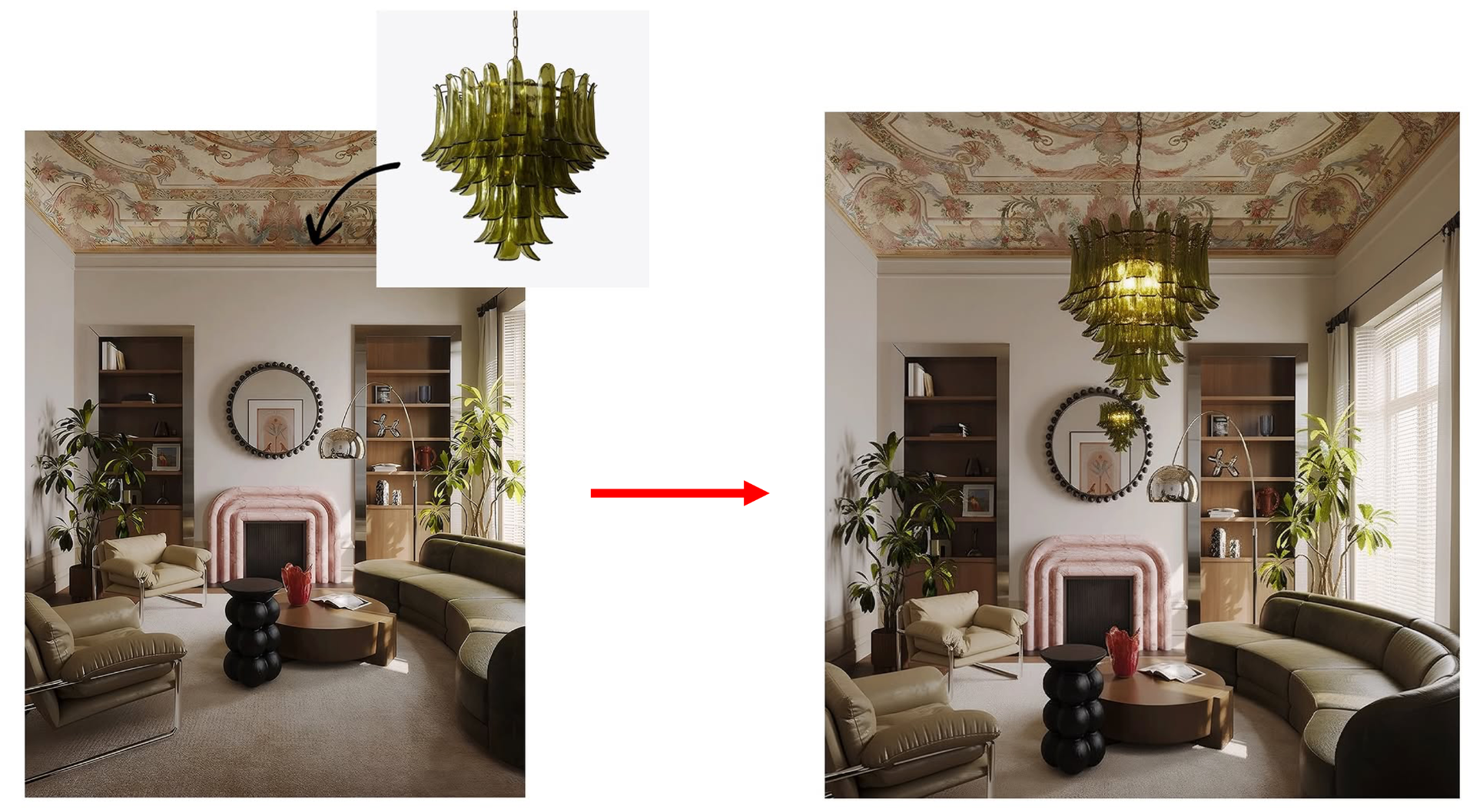 샹들리에를 인식해서 전등을 켜줄 뿐 아니라 거울에 비친 모습까지 구현해준다.(출처: 인스타, @amirhosseinnoori)