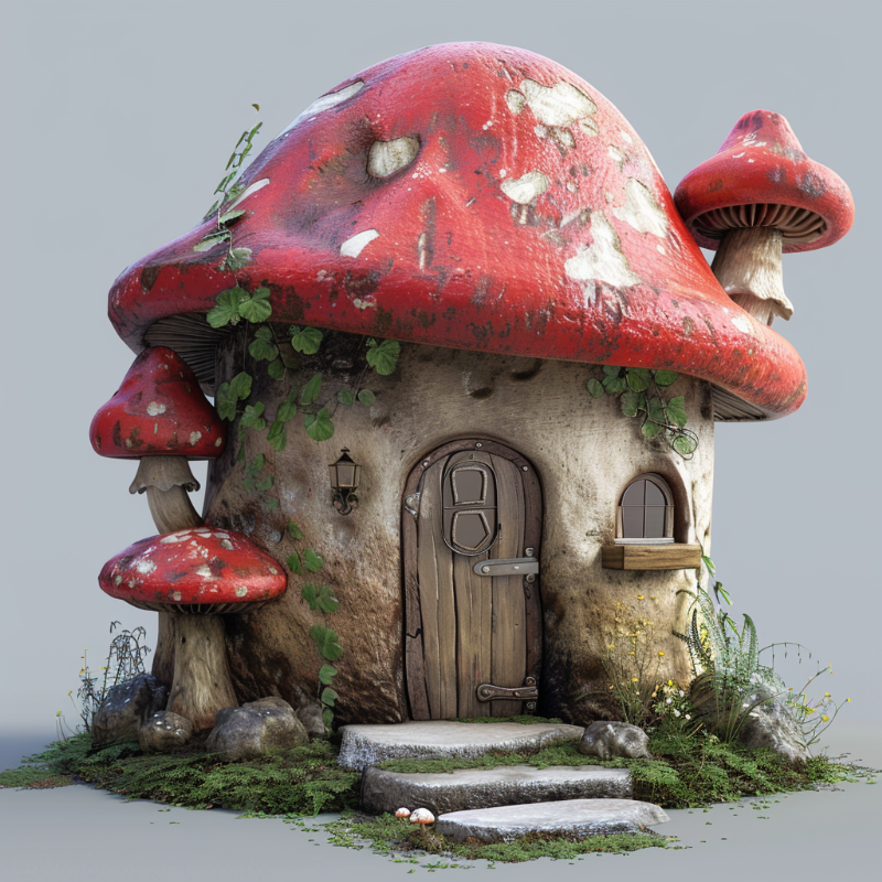 프롬프트: a red mushroom house, 3d game asset --v 6.0 --style raw