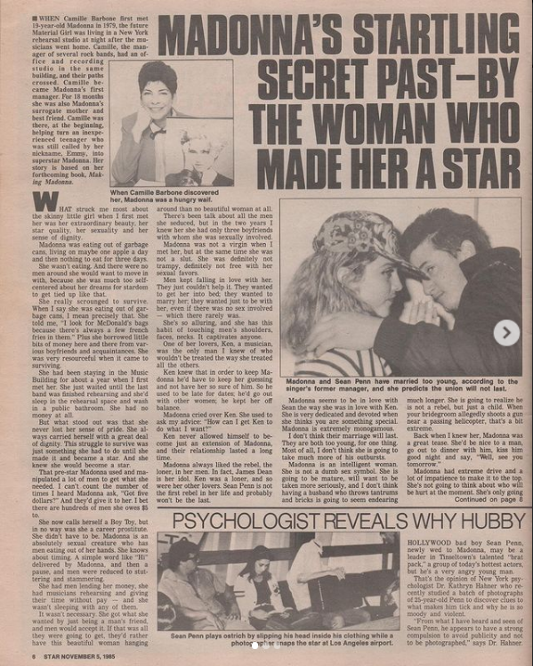 <b>카밀 바본과 마돈나의 관계를 다룬 스타 매거진 | 1985년 11월 5일</b>