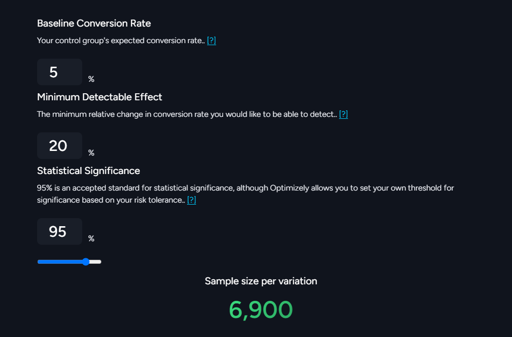 샘플 사이즈 계산기 <출처:Optimizely>