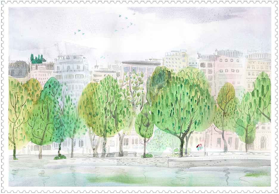 센느 강변을 따라서, 종이 위에 수채(2017)