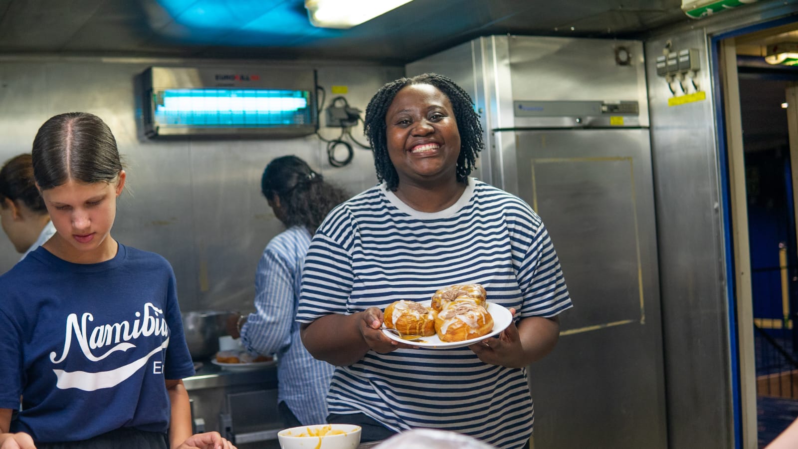 A friend who feels happy after baking bread