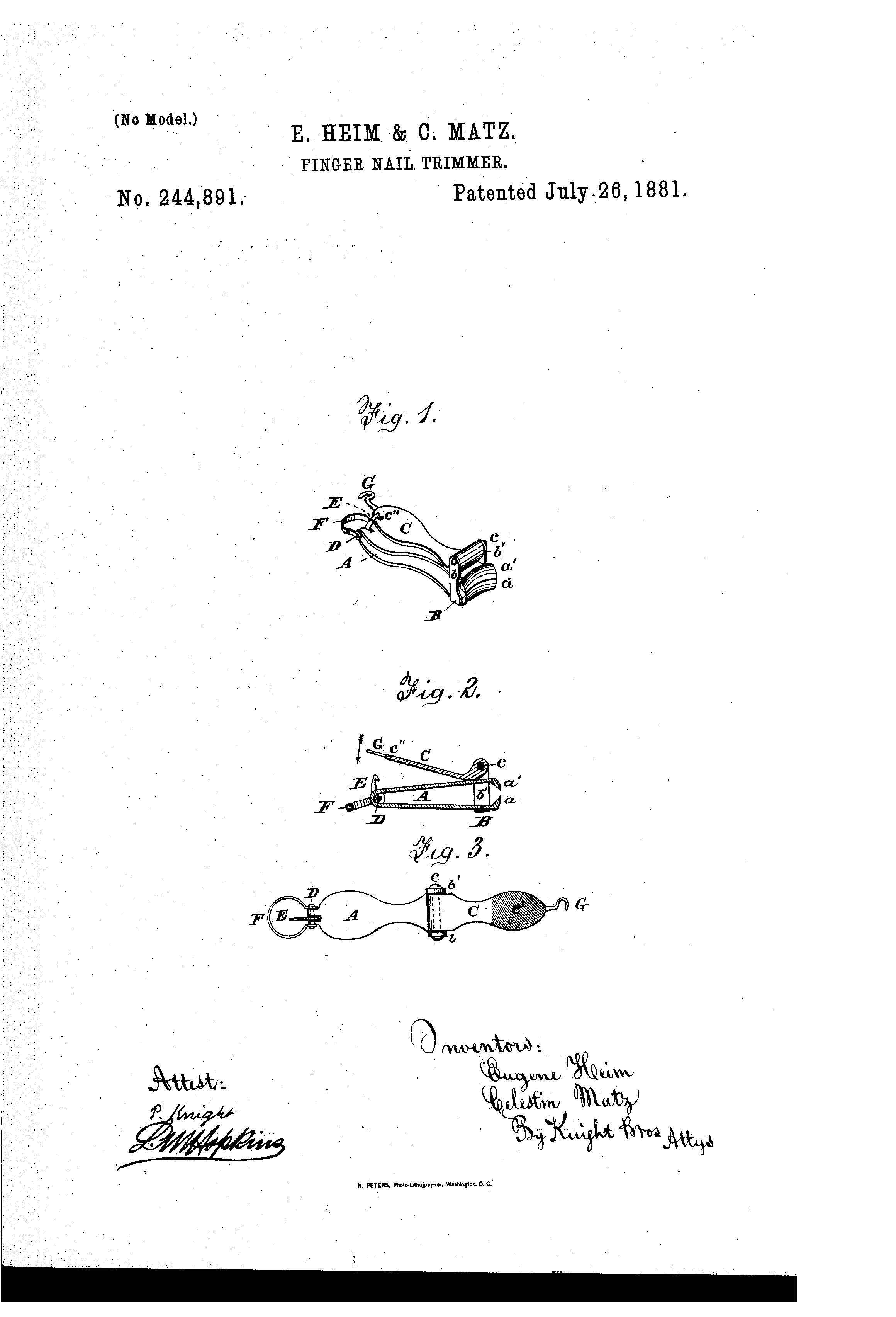 <b><i>Figure.2 </i></b>1881년 유진 하임과 셀레스틴 마츠의 손톱깎이 특허