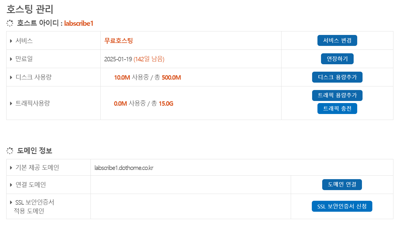 무료 웹호스팅을 이용한 모습