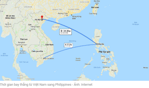베트남에서 필리핀 직항편 시간: 하노이<->마닐라(03:35), 호치민시<->마닐라(02:45)