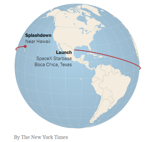 텍사스 Boca Chica의 SpaceX Starbase를 출발하여 지구를 한바퀴돌아 하와이 인근 태평양이 착수하는 것이 목표였지만 Gulf of Mexico에서 폭발한 아쉬움 ㅠㅠ