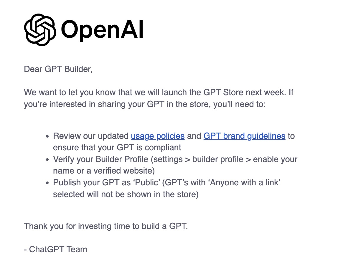 GPT Store 오픈 공지