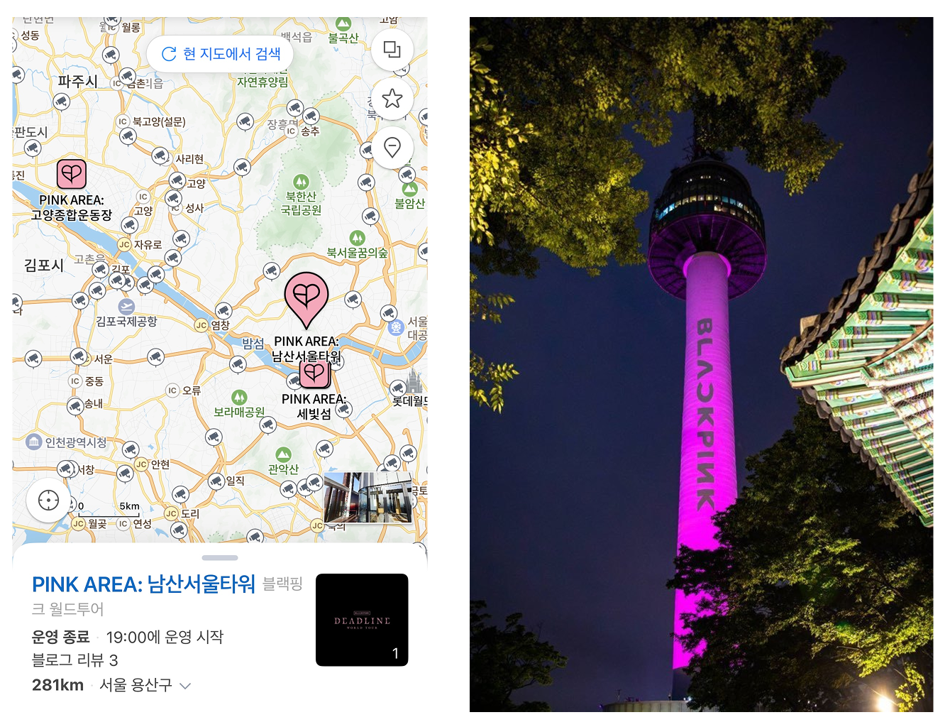 (출처 = 네이버지도, YG엔터테인먼트)
