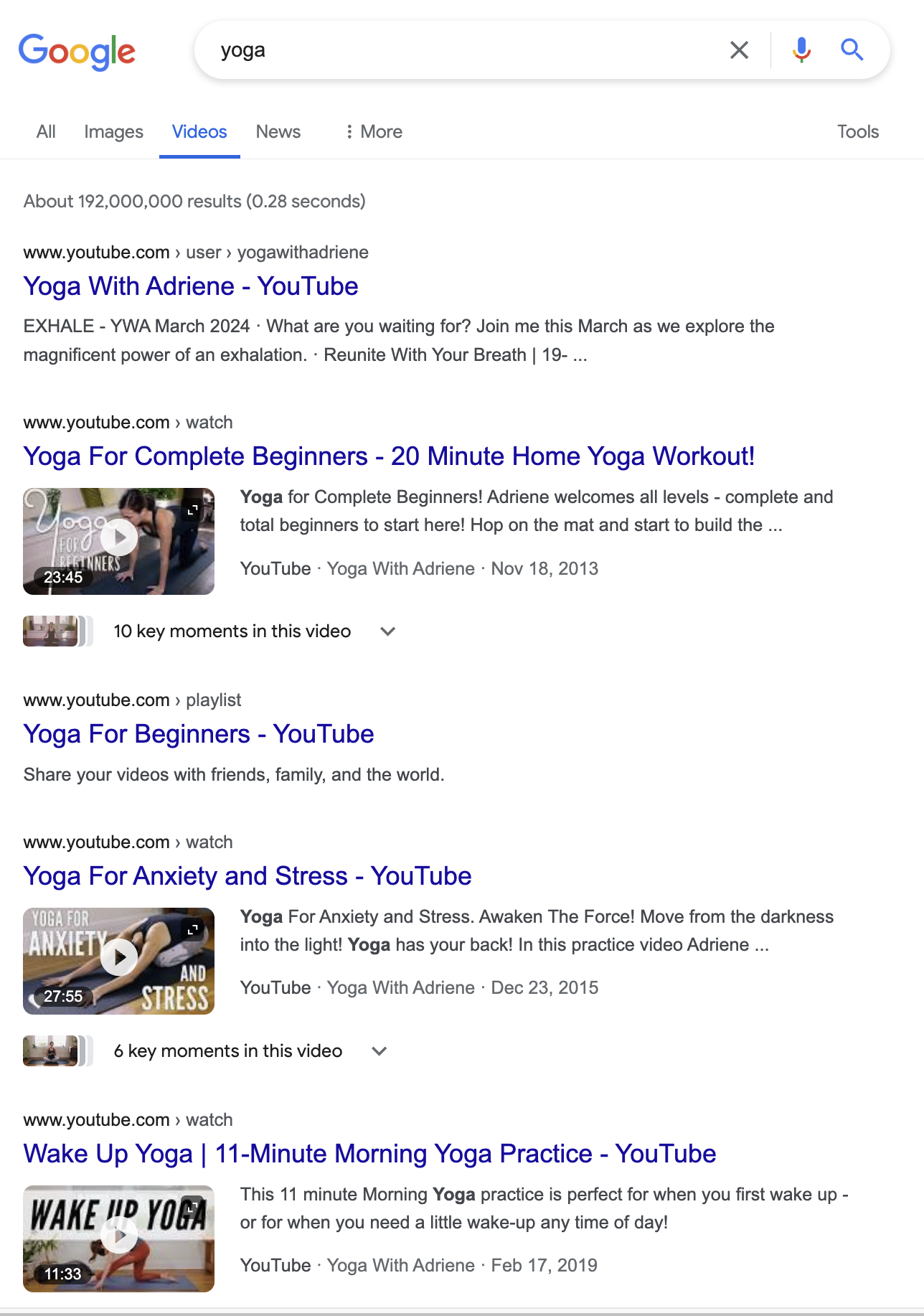 구글에 Yoga를 검색하면 YWA 컨텐츠로 첫 페이지가 완전히 뒤덮인다