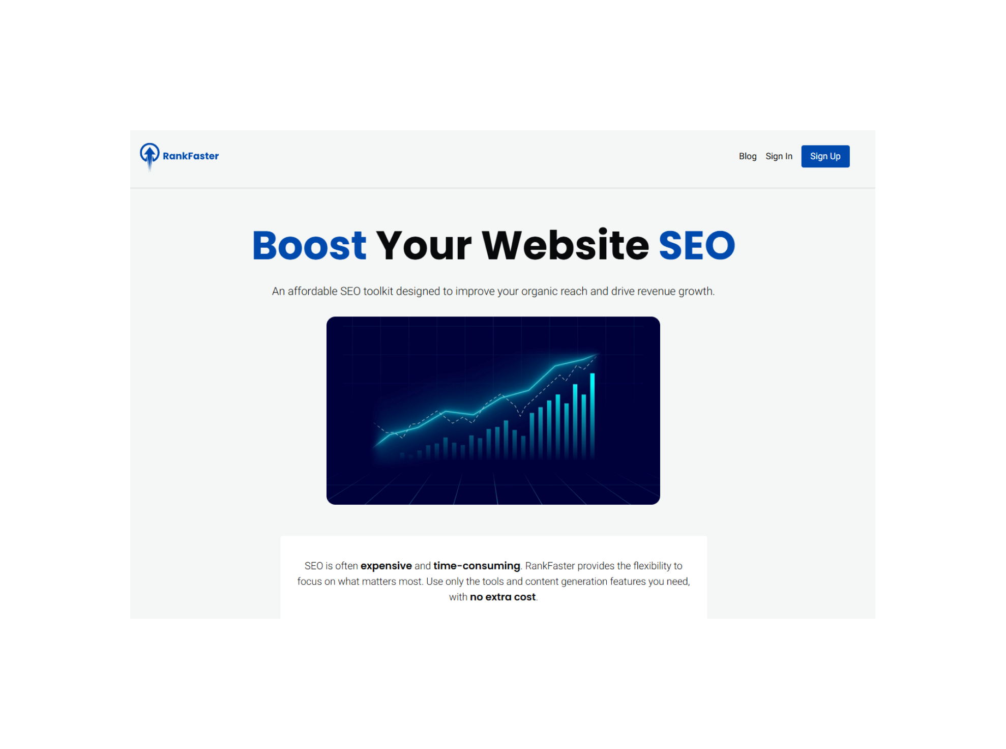 RankFaster의 메인 대시보드 화면 - SEO 도구의 직관적인 인터페이스