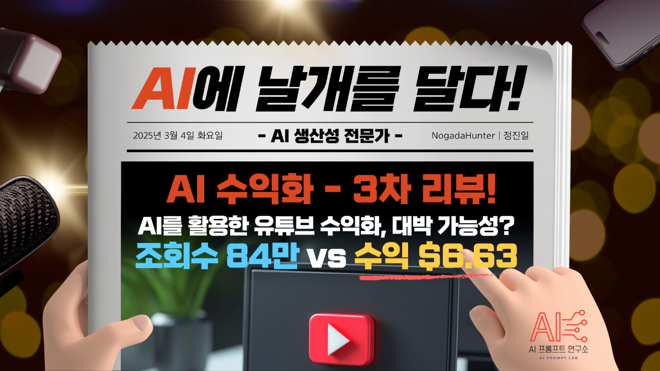 🎯 AI 수익화-3차 리뷰 | AI를 활용한 유튜브 수익화, 대박 가능성? 조회수 84만 vs. 수익 $6.63의 현실!의 썸네일 이미지