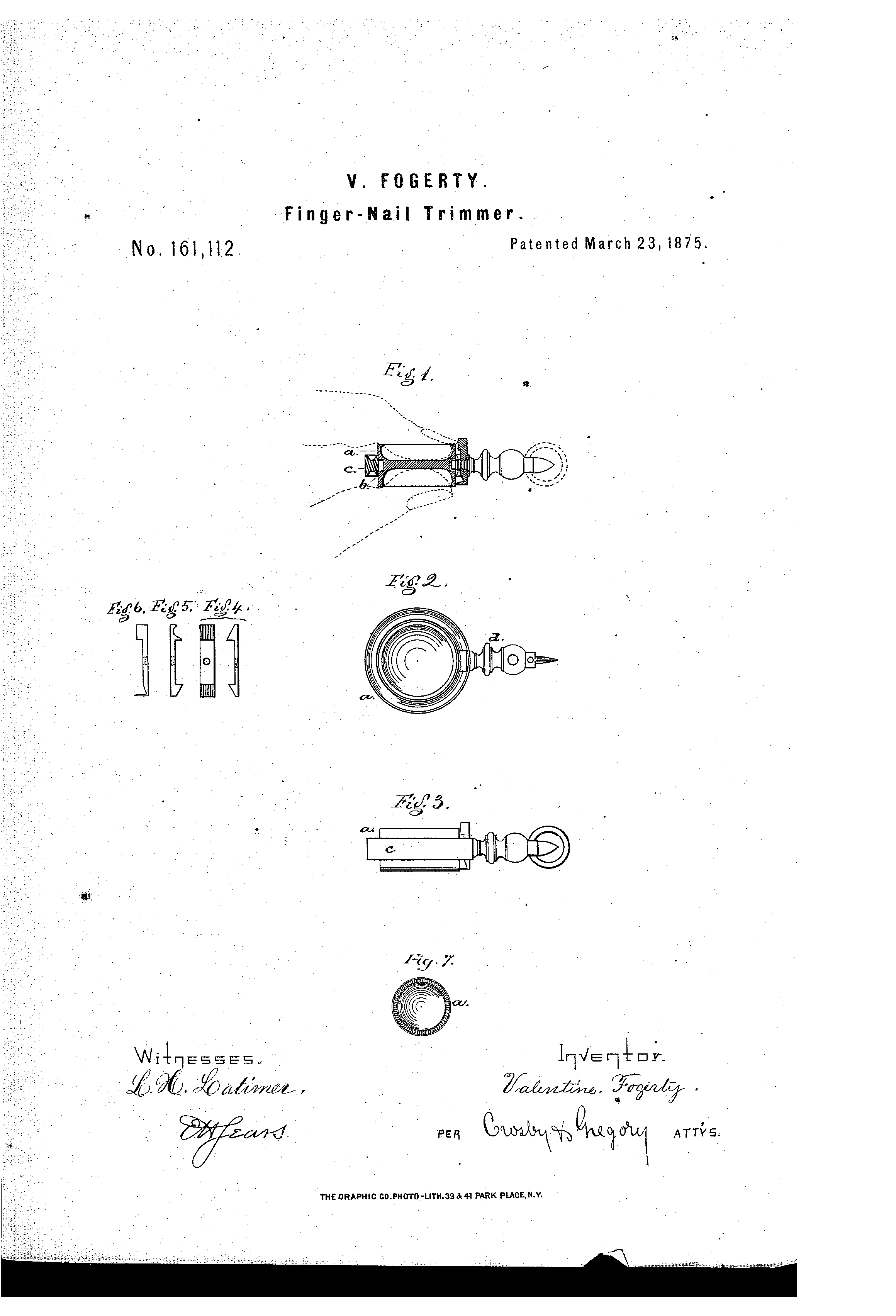 <b><i>Figure.1 </i></b>1875년 발렌타인 포거티의 손톱깎이 개선 특허   