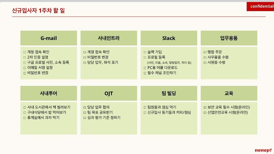 신규입사자 온보딩 키트(오리엔테이션 강의안) 일부