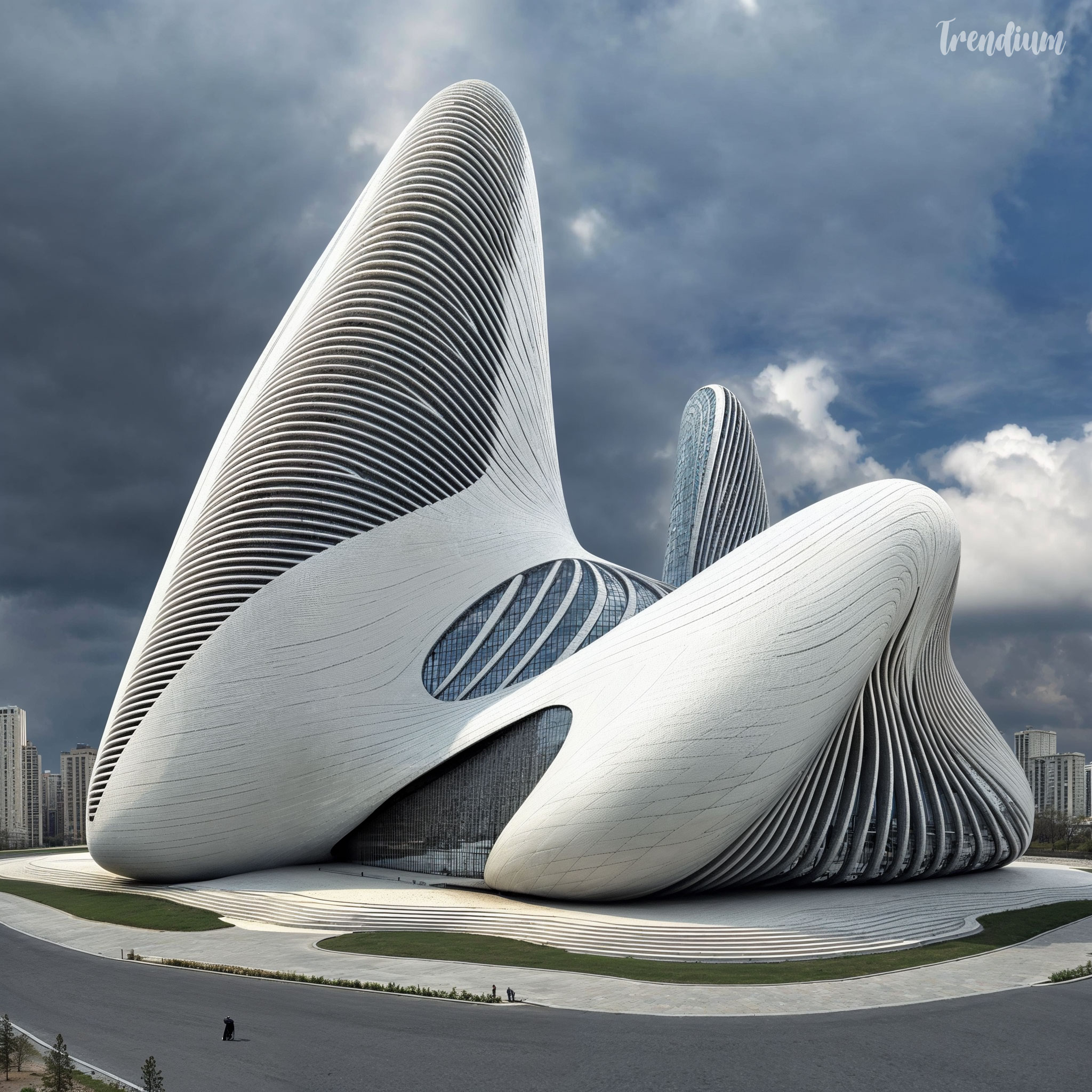 [prompt] parametric architecture, fluid forms, Zaha Hadid style