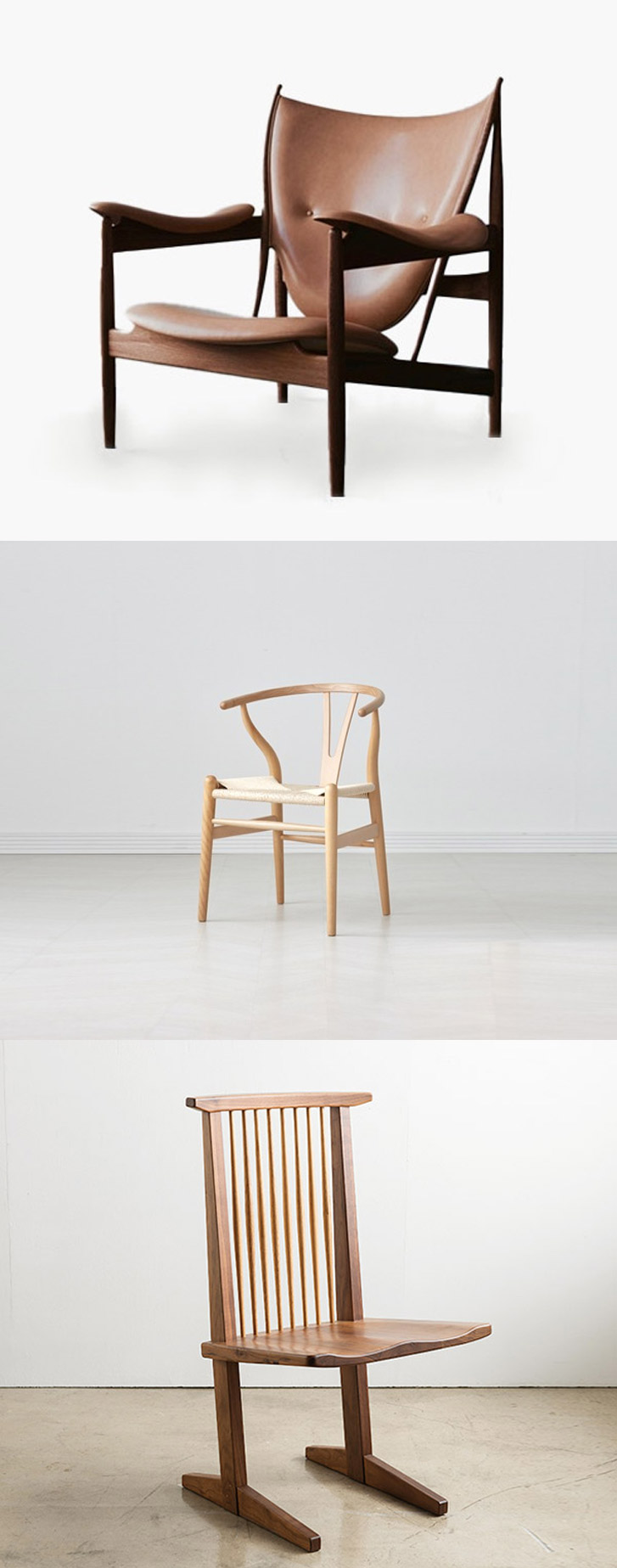 (위)핀율-치프테인 체어 (가운데)한스 베그너-Y체어 (아래)조지 나카시마-코노이드 체어