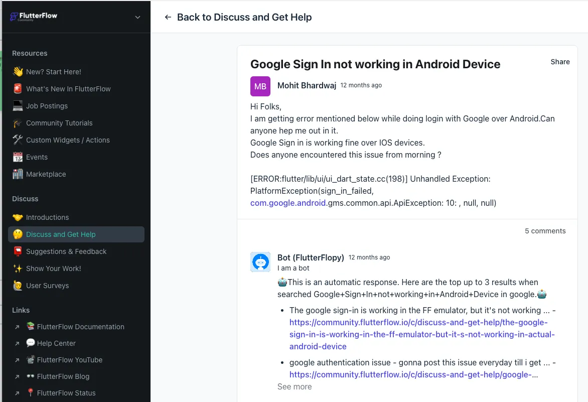 커뮤니티. 봇이 먼저 답을 다는 케이스 ㅋ