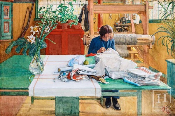 칼 라르손 ,바느질 하는 여자 sewing girl 1911