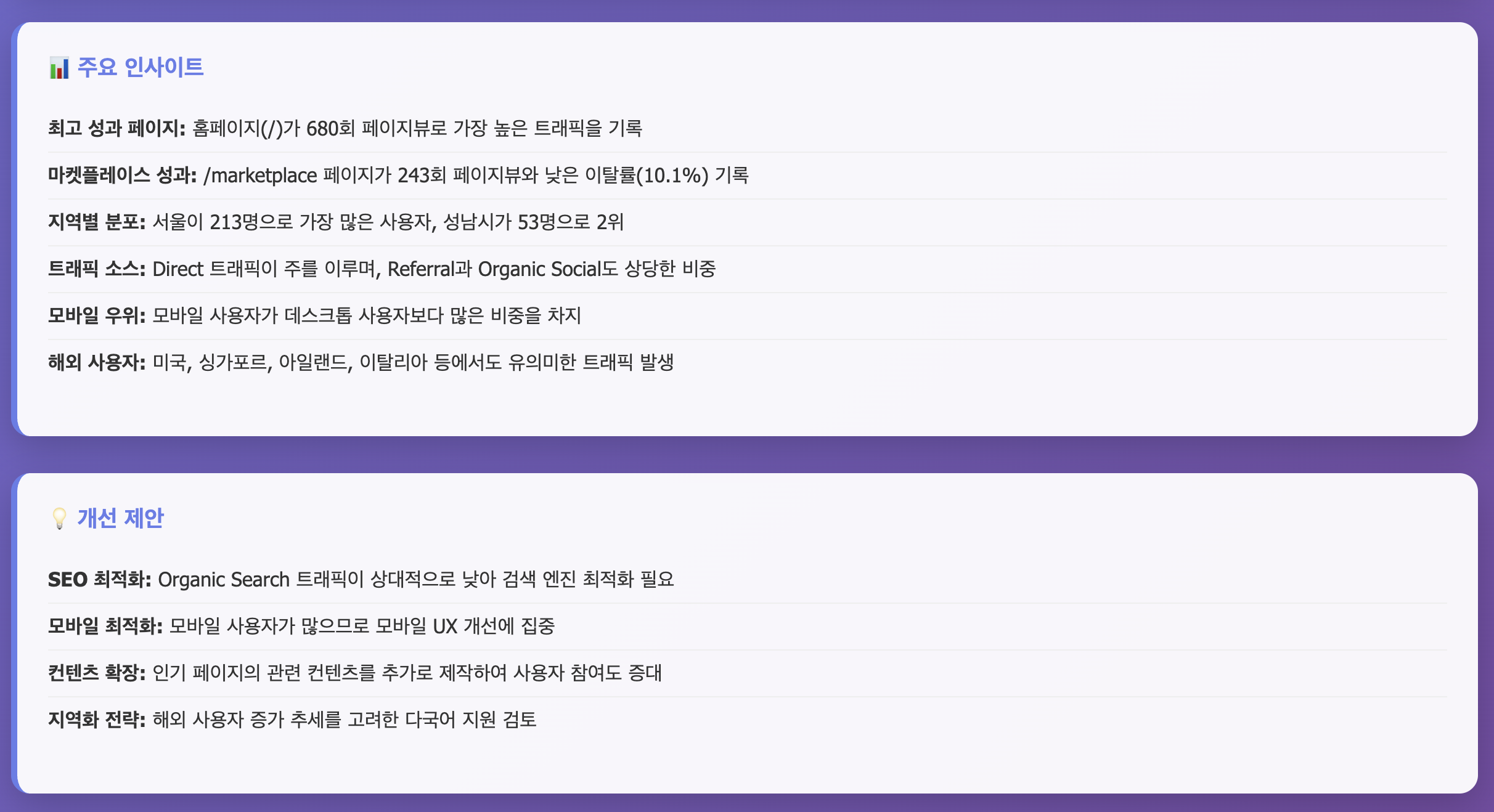 b) AI가 말아주는 사이트 개선 방안