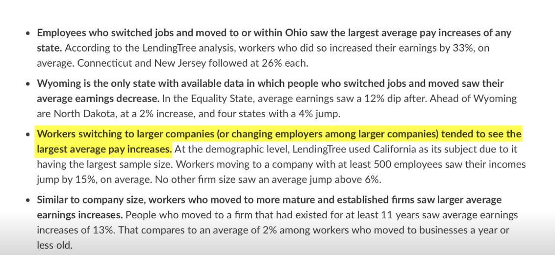 LendingTree, 대기업 혹은 업력이 긴 기업으로 이직할 경우 연봉 상승률이 높았다.
