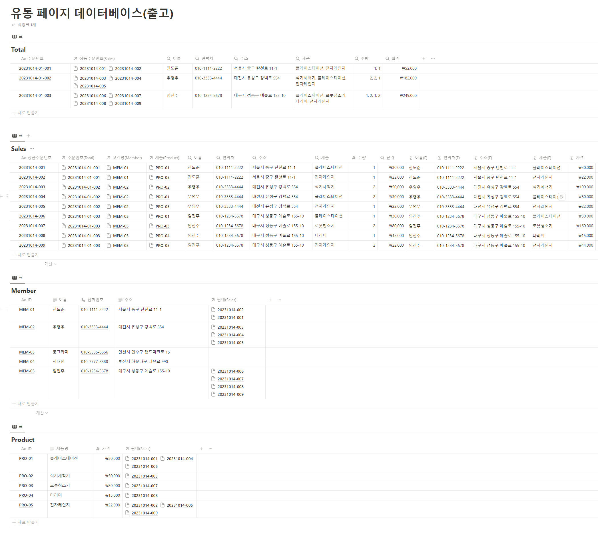 - 출고를 위해 필요한 데이터베이스 -