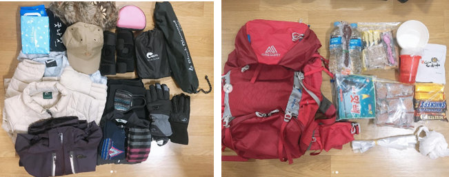 장봤던 짐 나눌 수 있게 가방 20퍼센트 비워오랬는데 벌써 꽉찼던 산행 짐...강추위 맞서야 하니까❄️