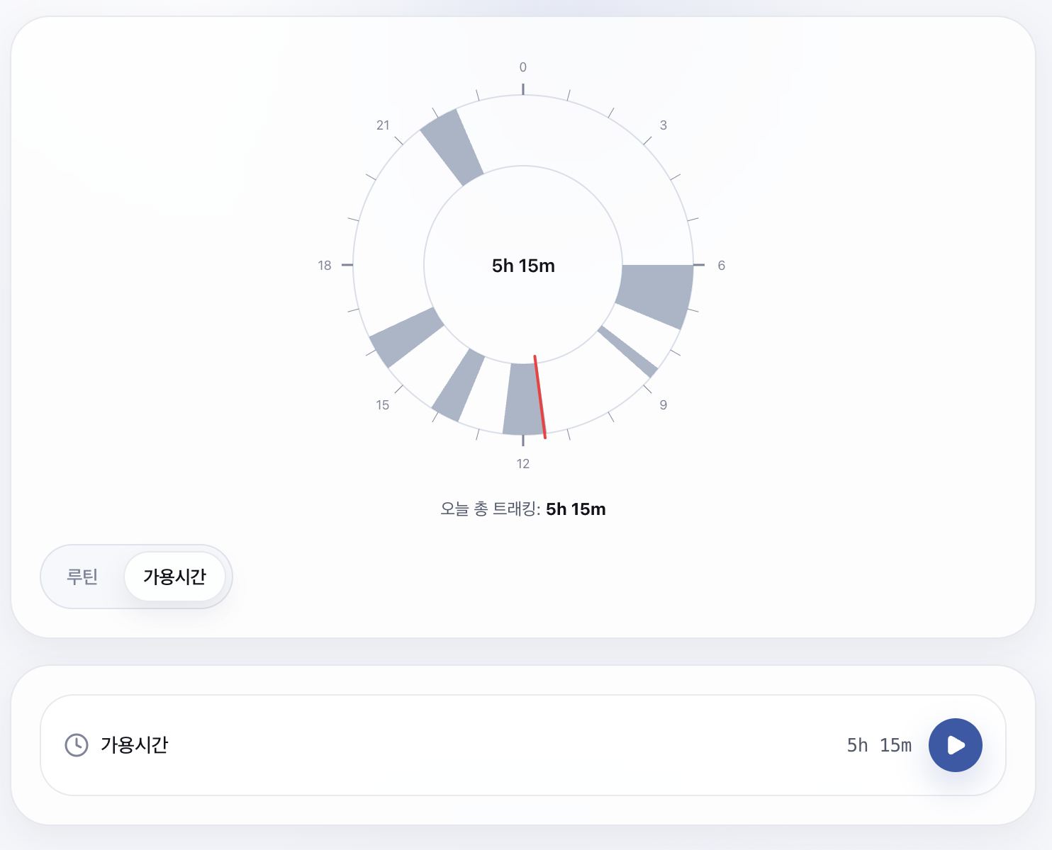 가용시간 타이머를 사용하면 편리합니다. 위 화면은 자체 제작해서 쓰고 있는 앱의 화면입니다.
