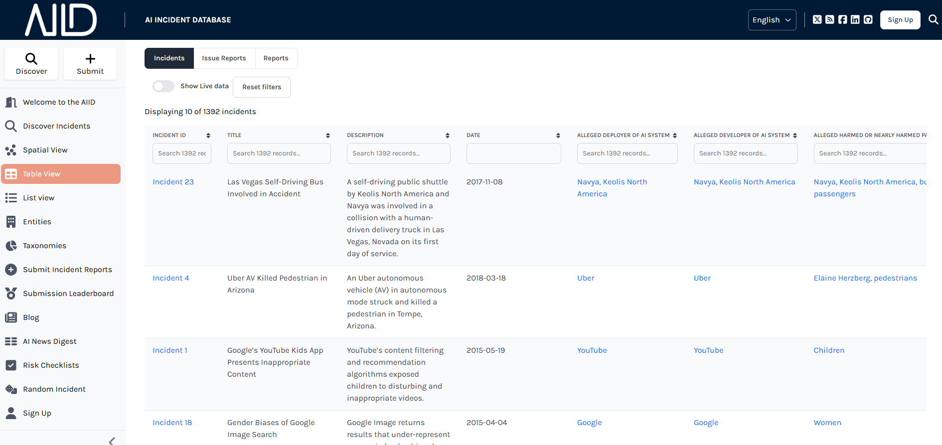 AI 사고 데이터베이스 웹페이지