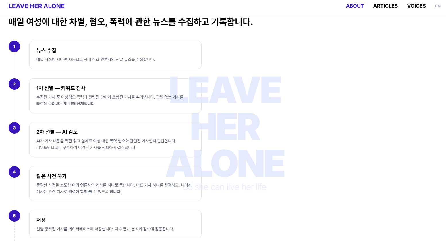 LEAVE HER ALONE 웹페이지 (클릭 시 이동)