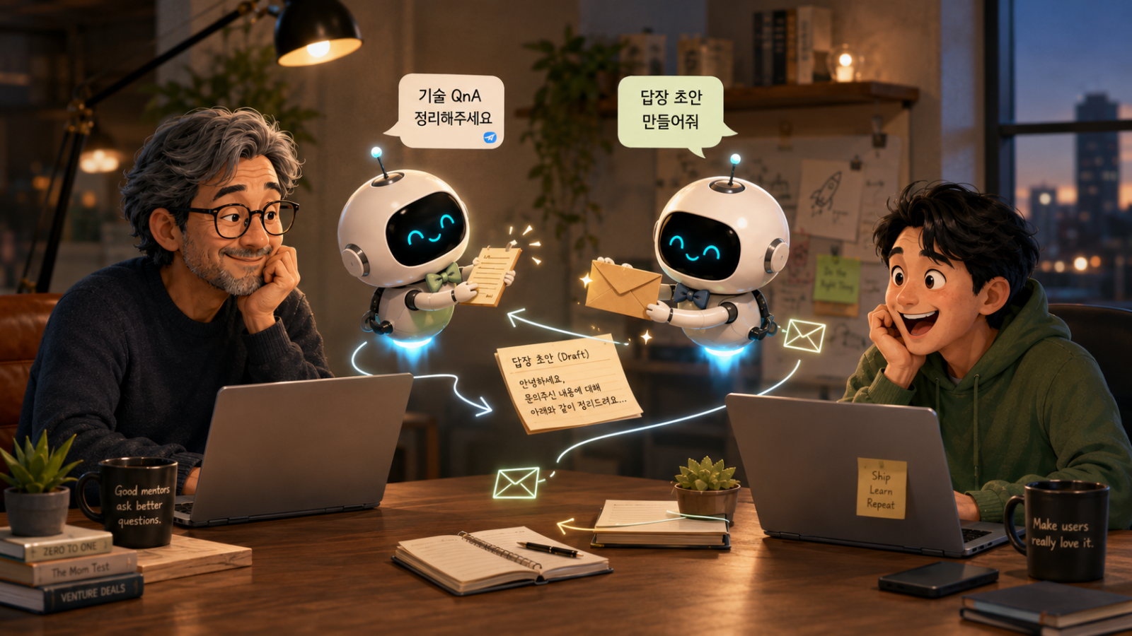 사람과 사람 사이에 에이전트가 두 겹으로 끼어 있어요