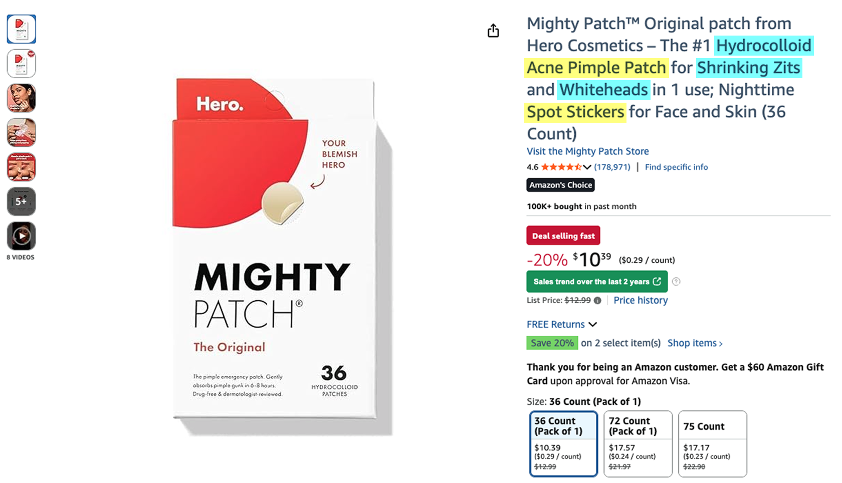 Mighty Patch 아마존 리스팅