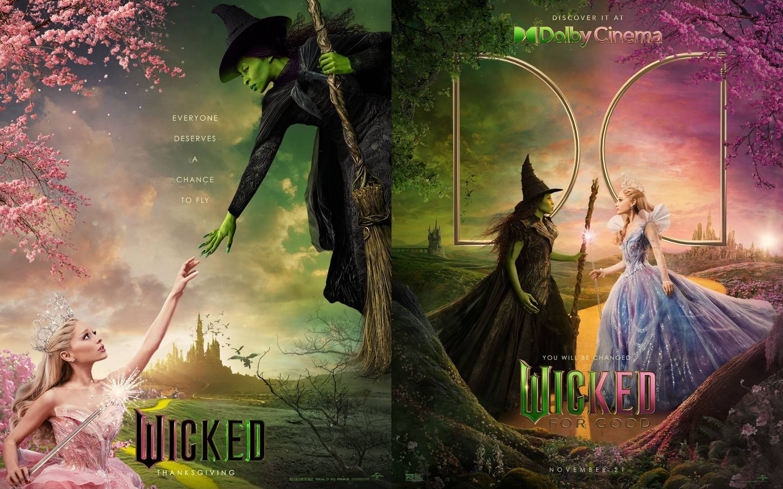 © wickedmovie 인스타그램 (왼쪽 <위키드> 포스터, 오른쪽 <위키드: 포 굿> 포스터)