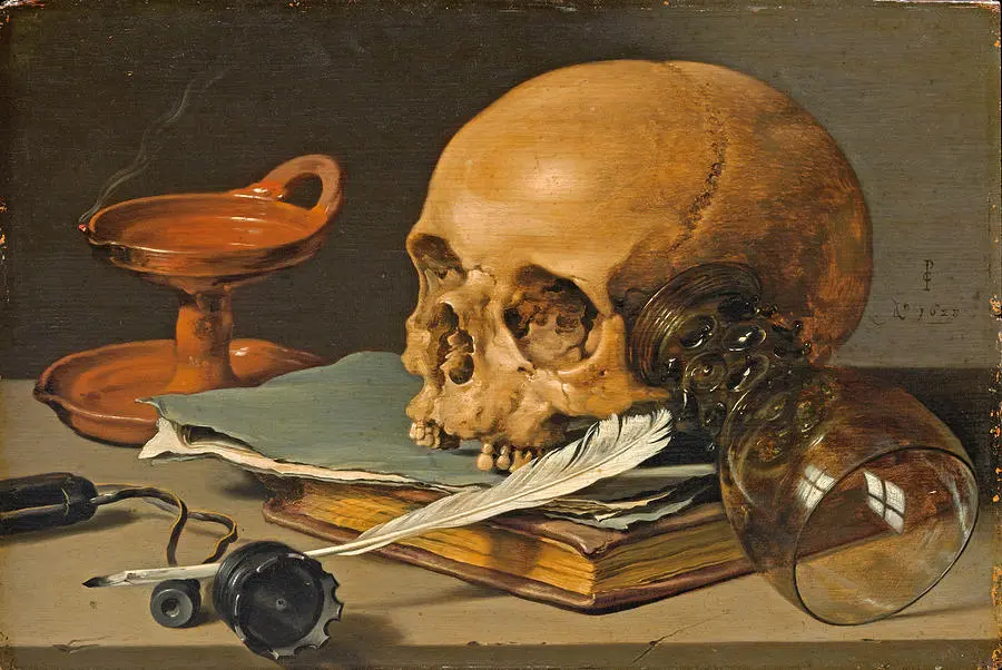 Pieter Claesz, <Still Life. Skull and Writing Quill>, 1628